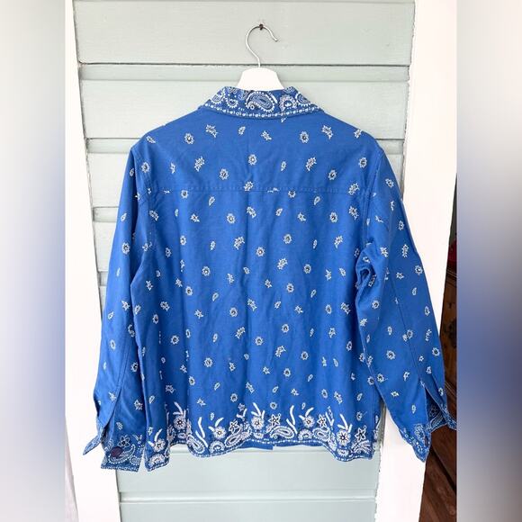 Vintage quacker factory blue bandana print jacket light coat beaded quirky weird - Picture 7 of 10